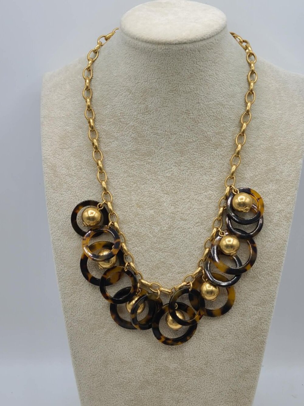 J Crew Tortoise Rings with Gold Balls Gold Tone Necklace